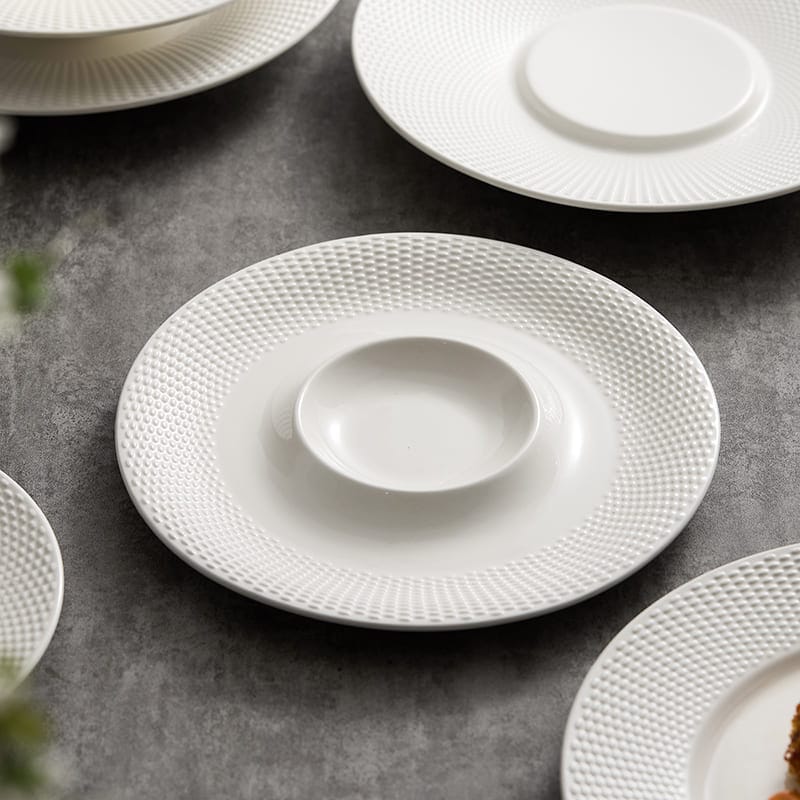 Pearl-Textured White Porcelain Dinner Plate
