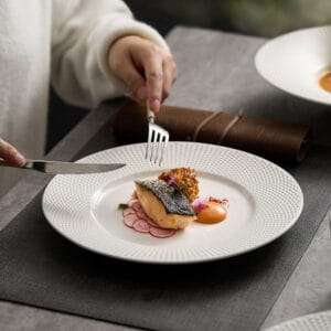 Pearl-Textured White Porcelain Dinner Plate