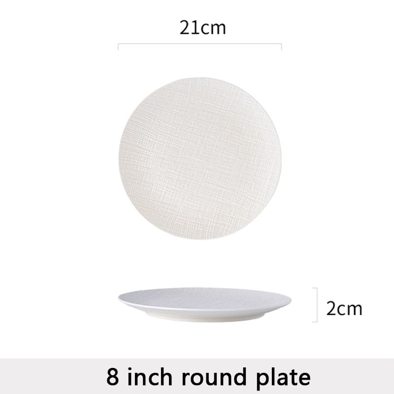 Textured Rim White Ceramic Dinner Plates