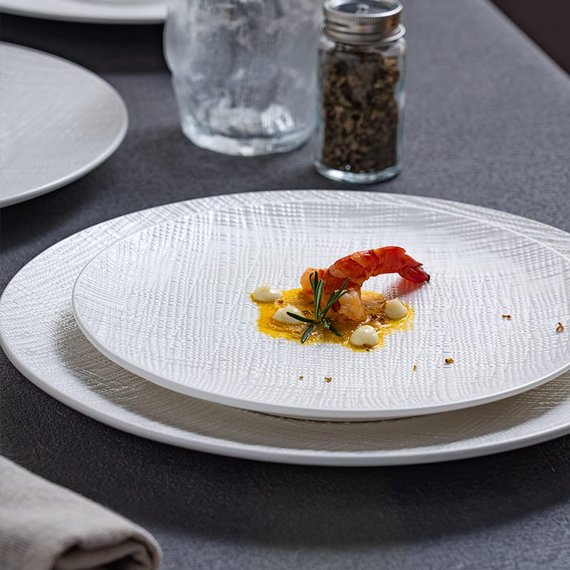 Textured Rim White Ceramic Dinner Plates