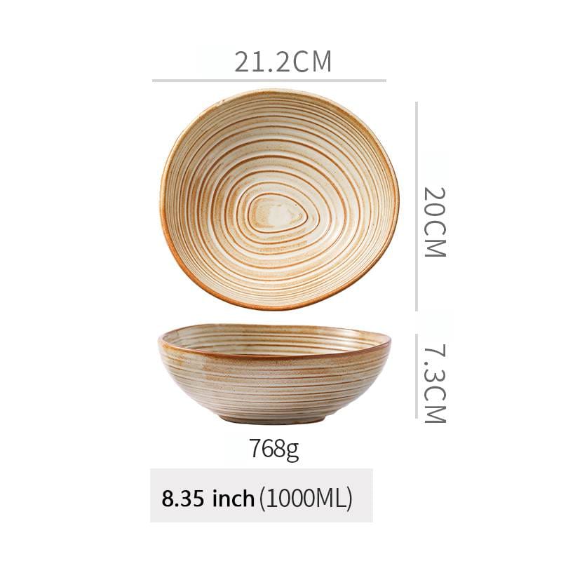 Warm Brown Stripe Vintage Stoneware Ceramic Tableware Set-bowl