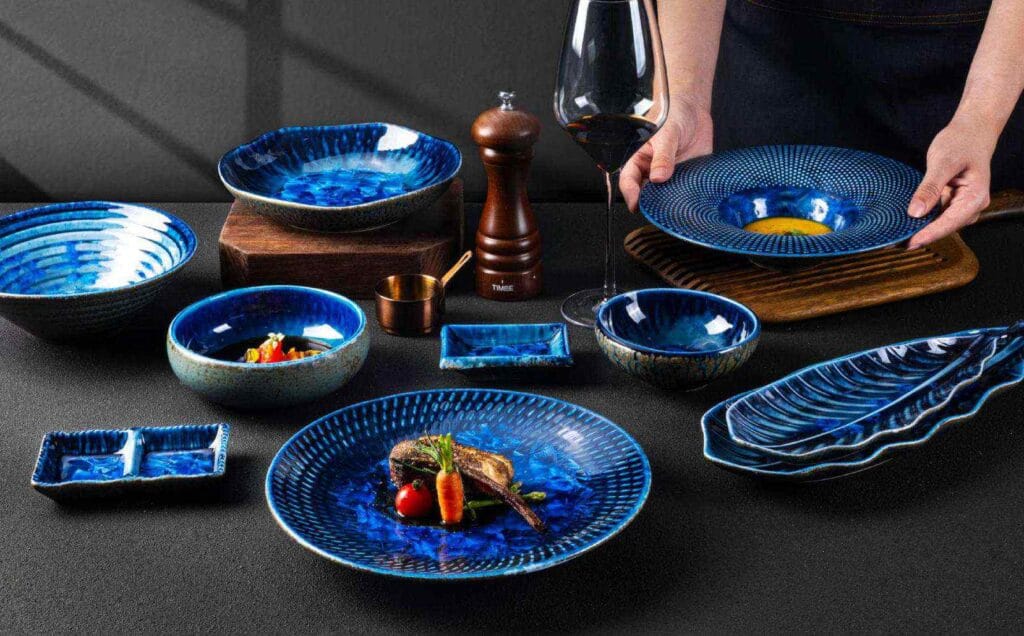brett deep sea blue ceramic dinnerware set