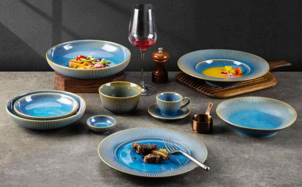 Brett blue ceramic dinnerware set