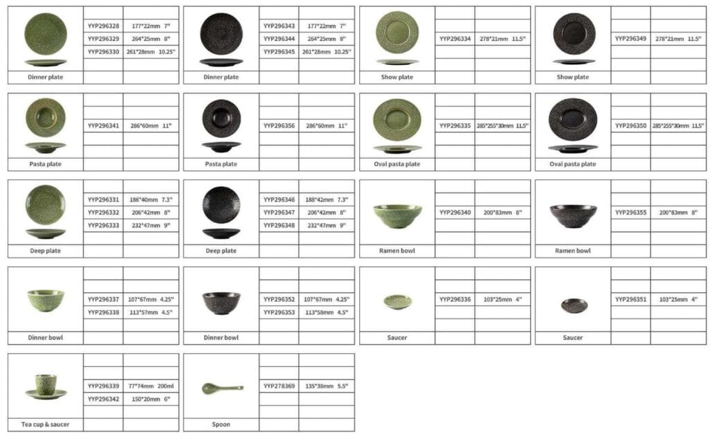 Dark Green & Brown Mottled Grain Glaze Ceramic Tableware Set