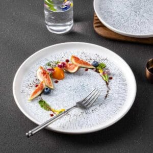 White-Gray Splatter Texture Ceramic Tableware