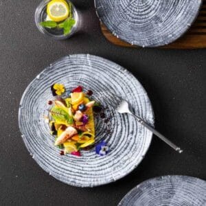Wood-Grain Growth Ring Ceramic Dinner Plate Set