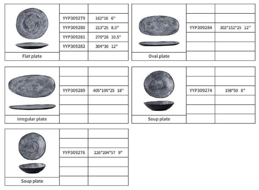 Wood-Grain Growth Ring Ceramic Dinner Plate Set