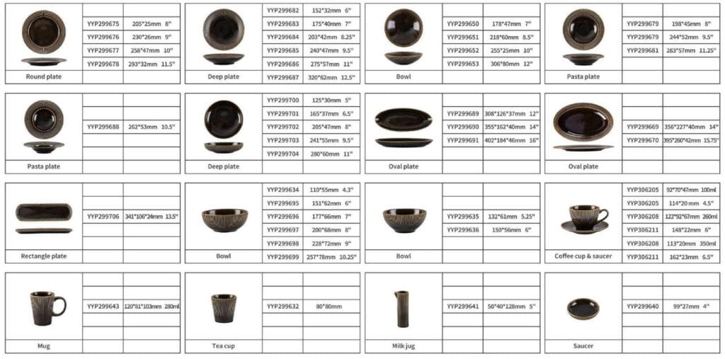 Dark Brown Gilded Vertical Texture High-Temperature Kiiln Change Ceramic Tableware Set