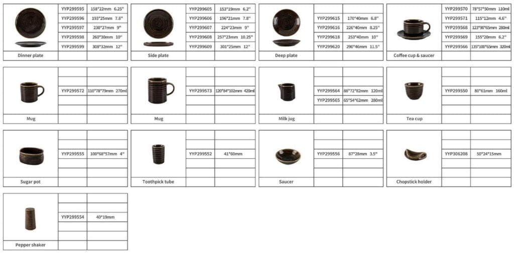 Dark Brown Swirl Color-Block Glaze Ceramic Dinnerware Set