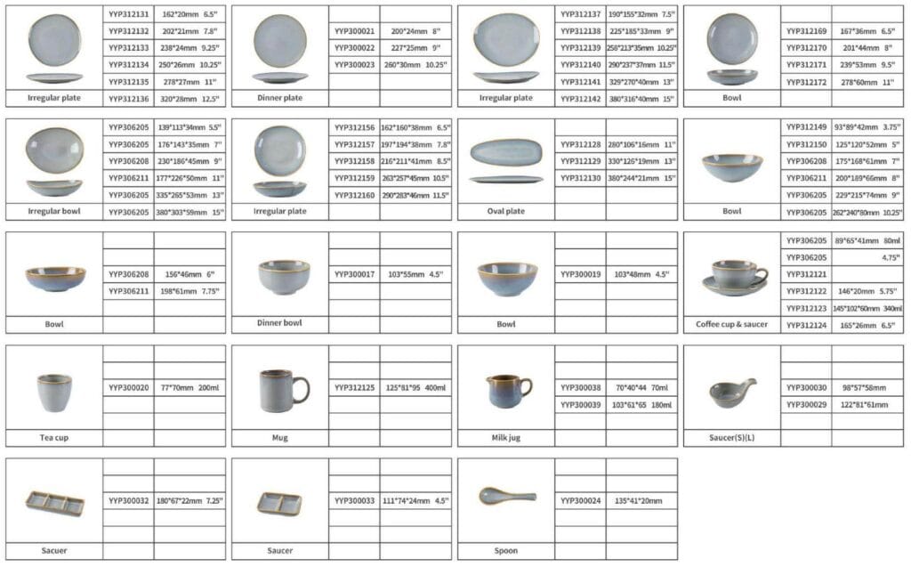 Gold Trim Light Fog Blue Gradient Glaze Ceramic Dinnerware Plates Bowls Set