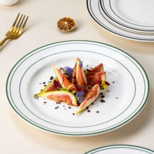 Pure White Two-Tone Stripe Trim Porcelain Tableware Set