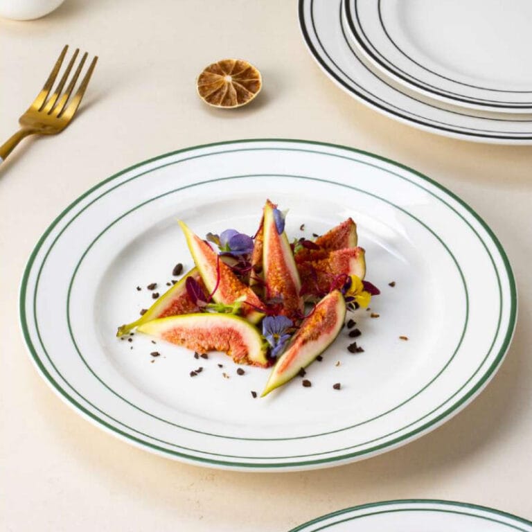 Pure White Two-Tone Stripe Trim Porcelain Tableware Set