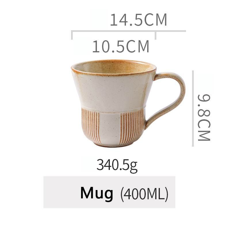 Warm Brown Stripe Vintage Stoneware Ceramic Tableware Set-mug