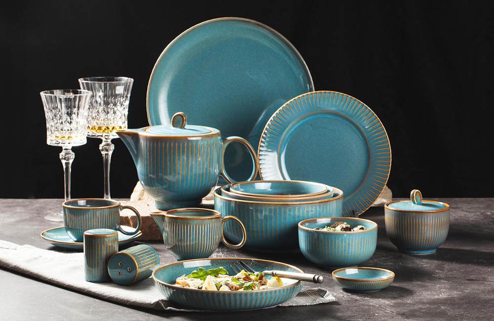 Brett blue ceramic dinnerware