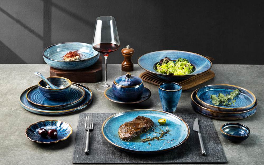 Brett blue ceramic dinnerware set