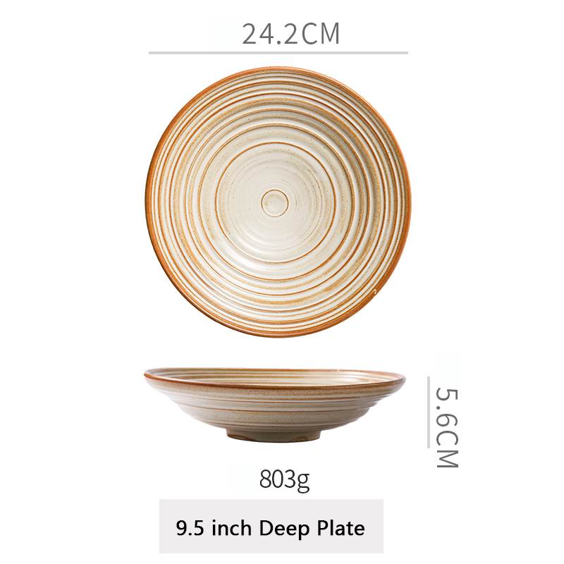 Warm Brown Stripe Vintage Stoneware Ceramic Tableware Set-deep plate
