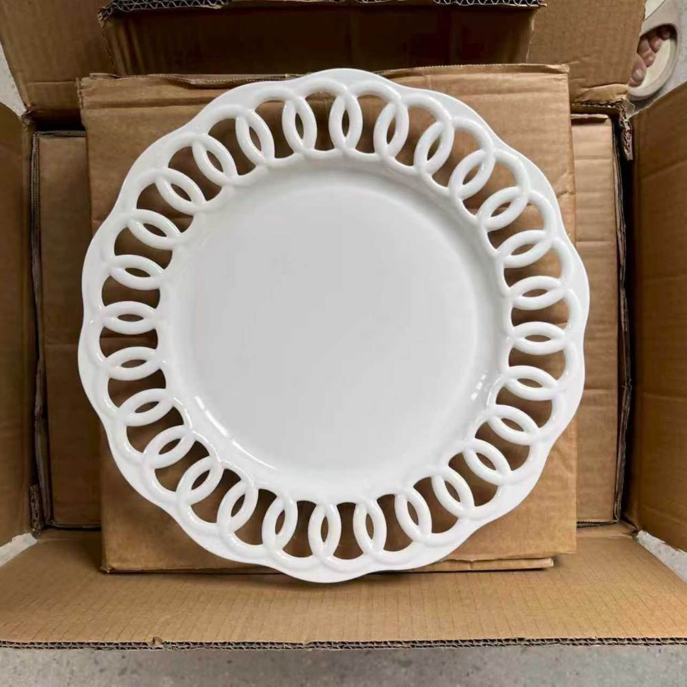 White Hollowed-Out Woven Porcelain Wedding Plate Set
