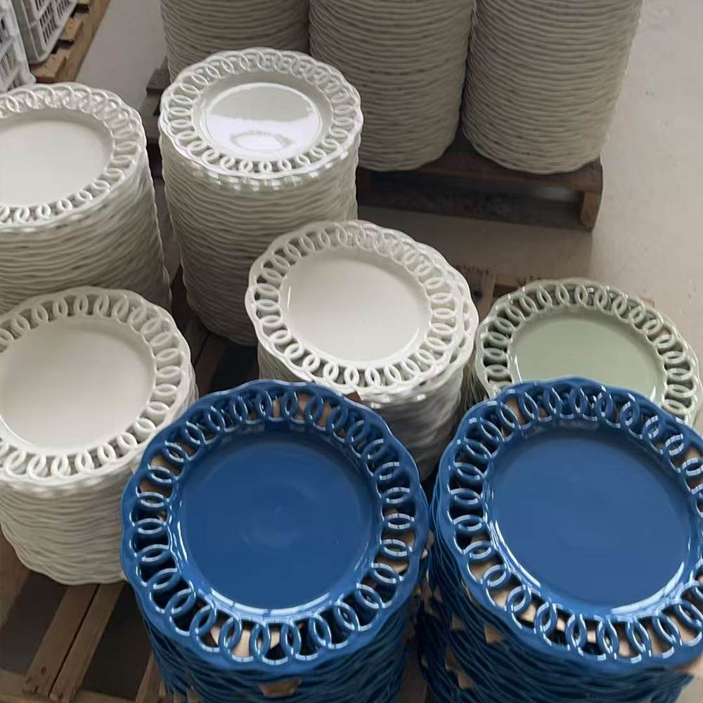 White Hollowed-Out Woven Porcelain Wedding Plate Set