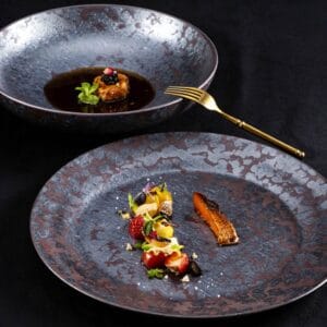 Vintage Distressed Metallic Glaze Ceramic Tableware Collection - Industrial Style Plates Bowls Set