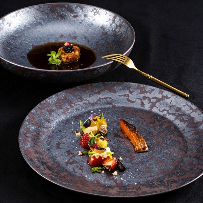 Vintage Distressed Metallic Glaze Ceramic Tableware Collection - Industrial Style Plates Bowls Set