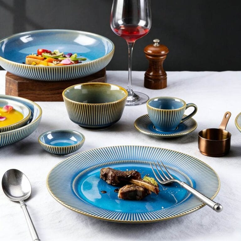 Gradient Peacock Blue Glaze Ceramic Dinnerware Set