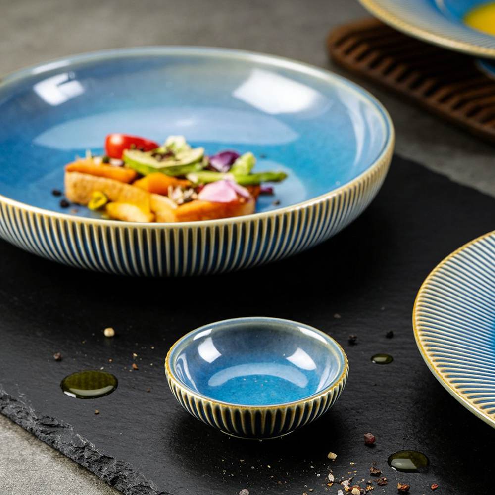 Gradient Peacock Blue Glaze Ceramic Dinnerware Set