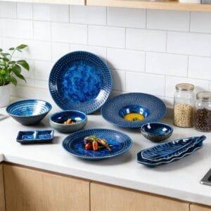 Deep-Sea Blue Kiln-Transformed Glaze Ceramic Dinnerware Set