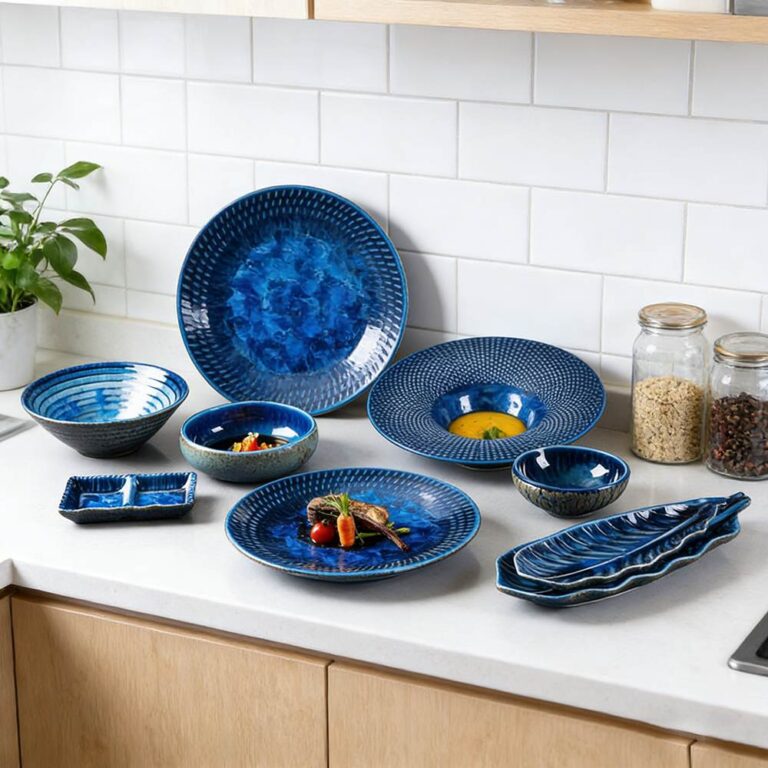 Deep-Sea Blue Kiln-Transformed Glaze Ceramic Dinnerware Set