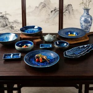 Deep-Sea Blue Kiln-Transformed Glaze Ceramic Dinnerware Set