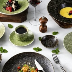 Dark Green & Brown Mottled Grain Glaze Ceramic Tableware Set