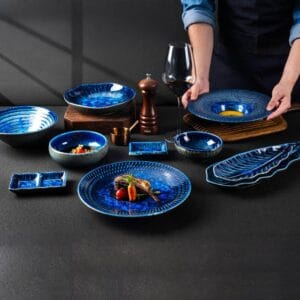 Deep-Sea Blue Kiln-Transformed Glaze Ceramic Dinnerware Set