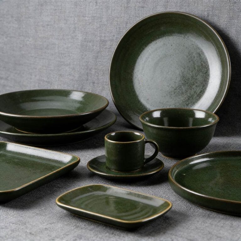 Dark Ink-Green Grain Glaze Ceramic Tableware Set