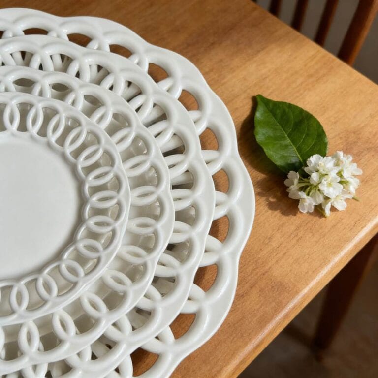 White Hollowed-Out Woven Porcelain Wedding Plate Set
