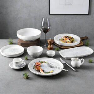 White-Gray Splatter Texture Ceramic Tableware