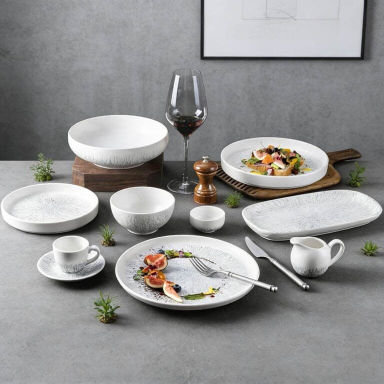White-Gray Splatter Texture Ceramic Tableware