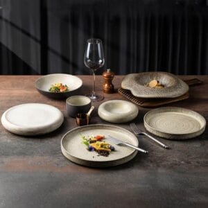 Reto Wabi-Sabi Style Beige Gray Multi Texture Stoneware Dinnerware Set