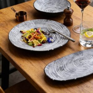 Wood-Grain Growth Ring Ceramic Dinner Plate Set