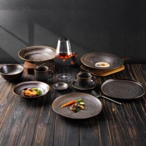 Dark Brown Swirl Matte Glaze Ceramic Tableware Set