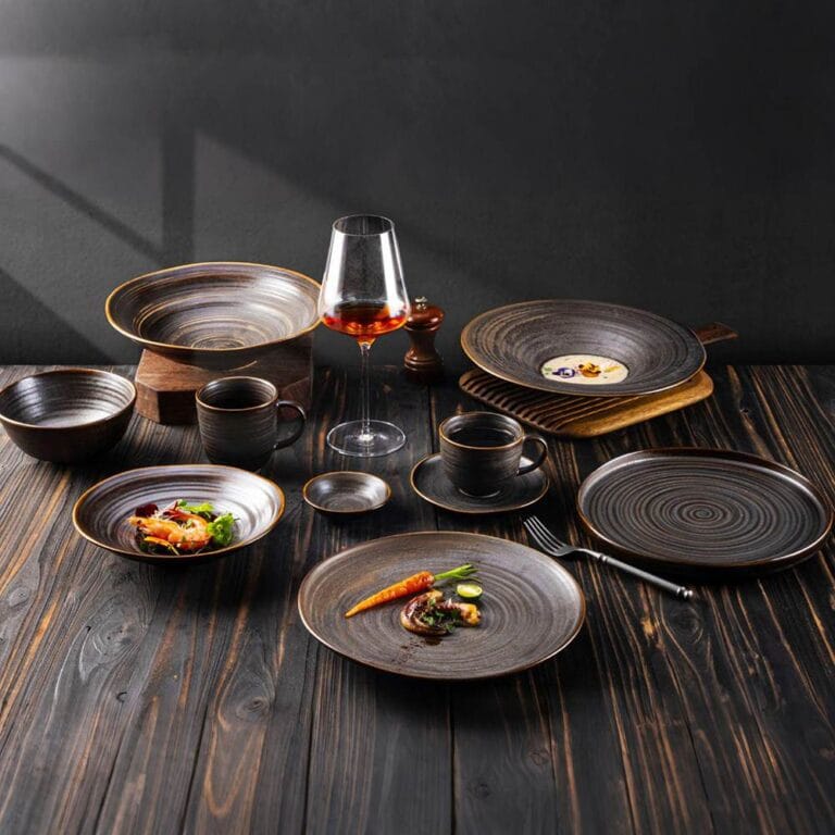Dark Brown Swirl Matte Glaze Ceramic Tableware Set