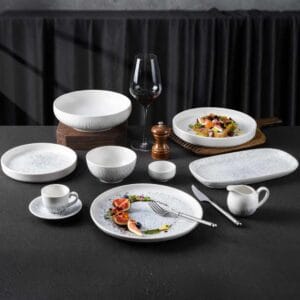 White-Gray Splatter Texture Ceramic Tableware