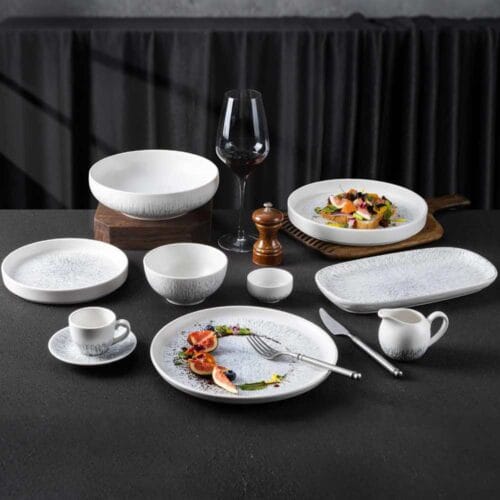 White-Gray Splatter Texture Ceramic Tableware