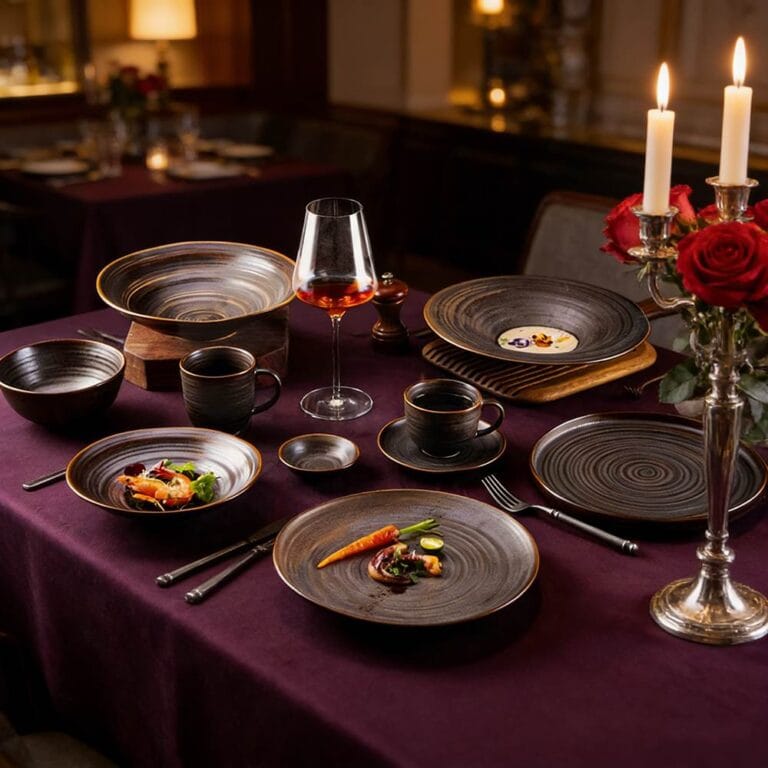 Dark Brown Swirl Matte Glaze Ceramic Tableware Set