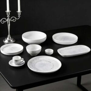 White-Gray Splatter Texture Ceramic Tableware