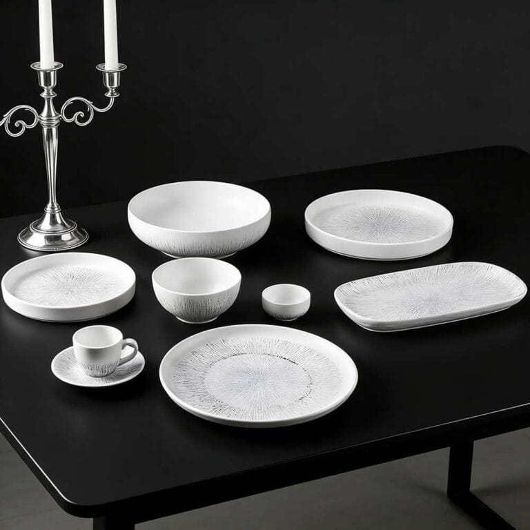 White-Gray Splatter Texture Ceramic Tableware