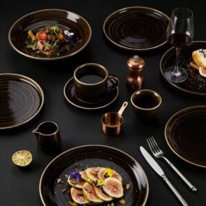 Dark Brown Swirl Color-Block Glaze Ceramic Dinnerware Set