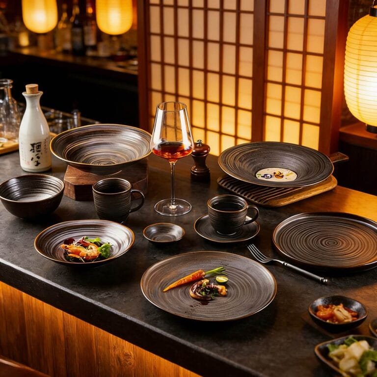 Dark Brown Swirl Matte Glaze Ceramic Tableware Set