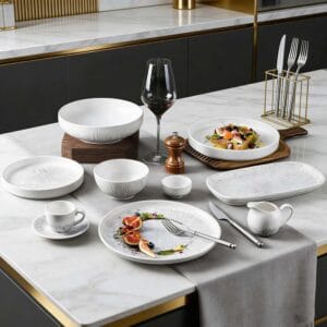 White-Gray Splatter Texture Ceramic Tableware