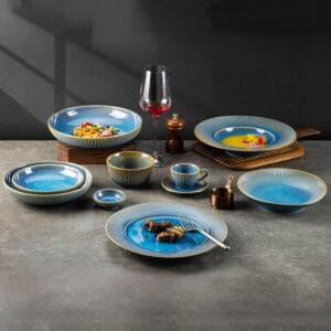 Gradient Peacock Blue Glaze Ceramic Dinnerware Set