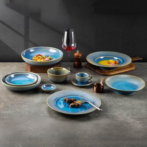 Gradient Peacock Blue Glaze Ceramic Dinnerware Set