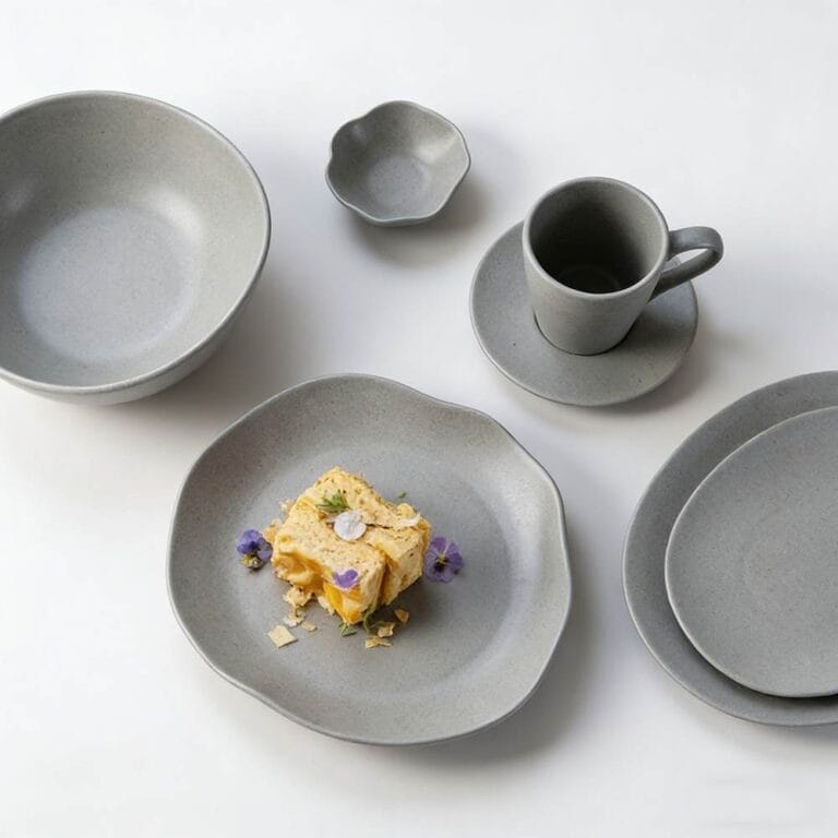 Premium Matte Gray Ceramic Tableware Set - Irregular Soft-Edge